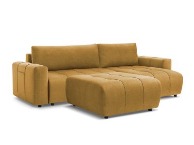 Canapé d'angle réversible convertible coffre ARSENE tissu velours avec pouf