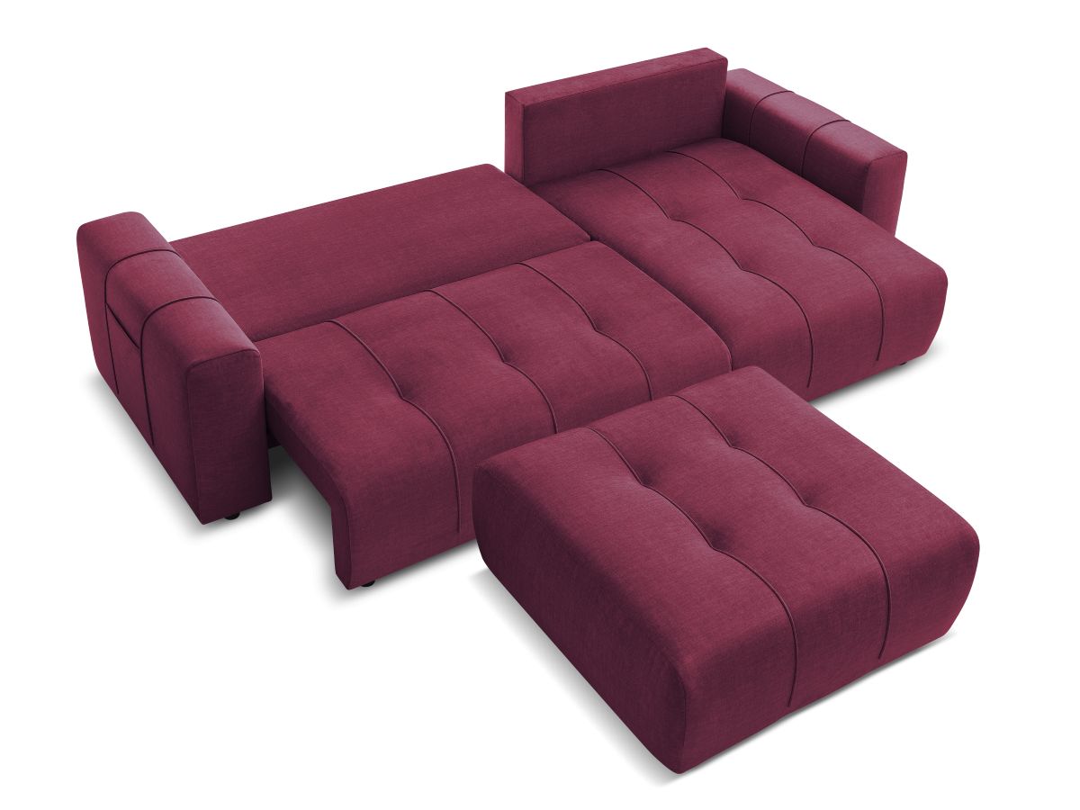 Canapé d'angle réversible convertible coffre ARSENE tissu velours avec pouf
