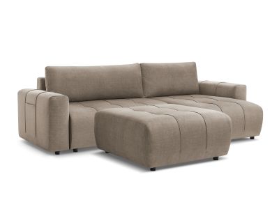 Canapé d'angle réversible convertible coffre ARSENE tissu velours avec pouf