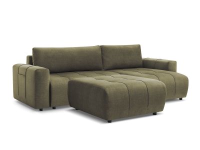 Canapé d'angle réversible convertible coffre ARSENE tissu velours avec pouf
