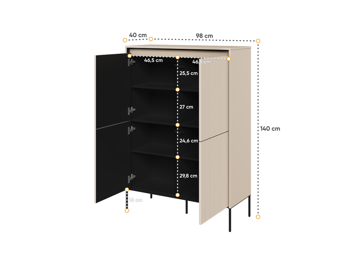Buffet haut 4 portes 100 cm LENARA avec tasseaux et LED