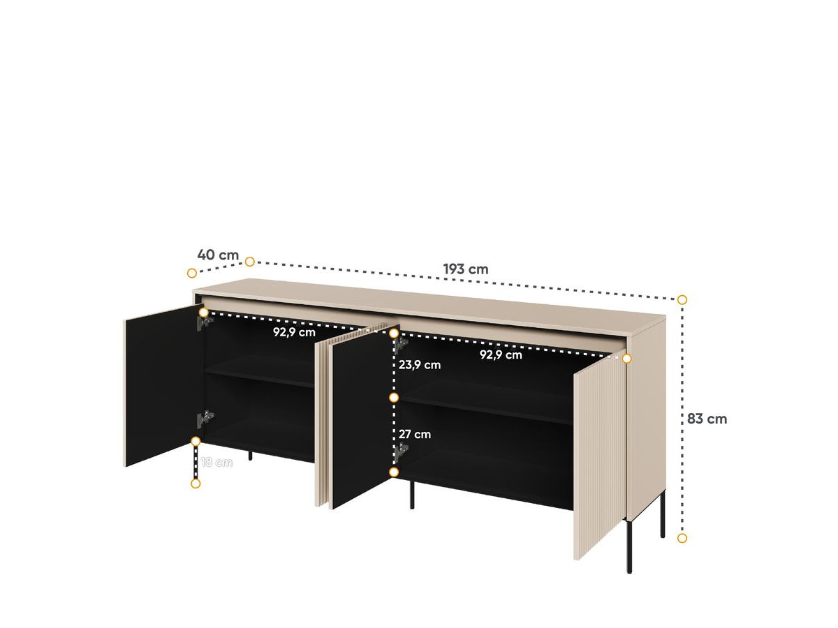 Buffet 4 portes 193 cm LENARA avec tasseaux et LED beige — vue 5