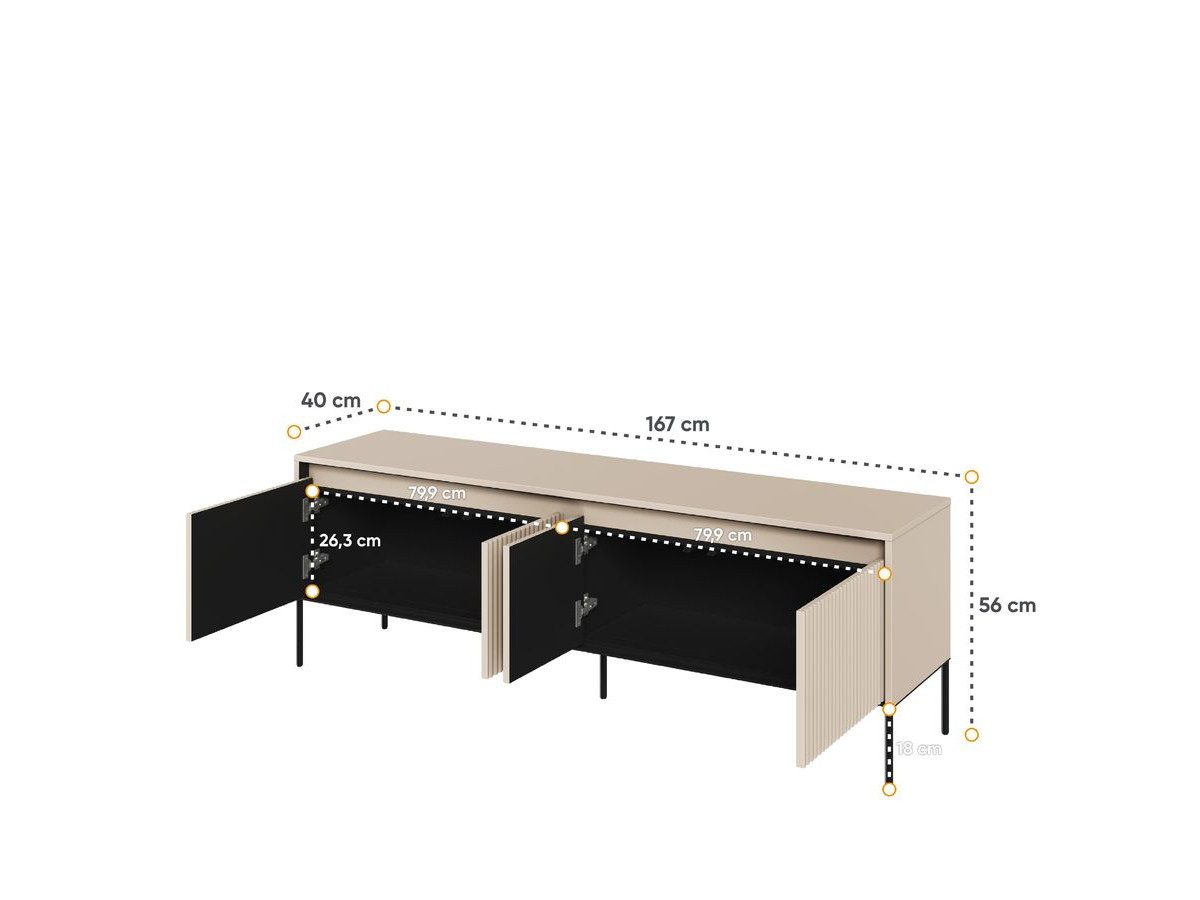 LENARA 167 cm 4-deurs tv-meubel met lamellen en led's