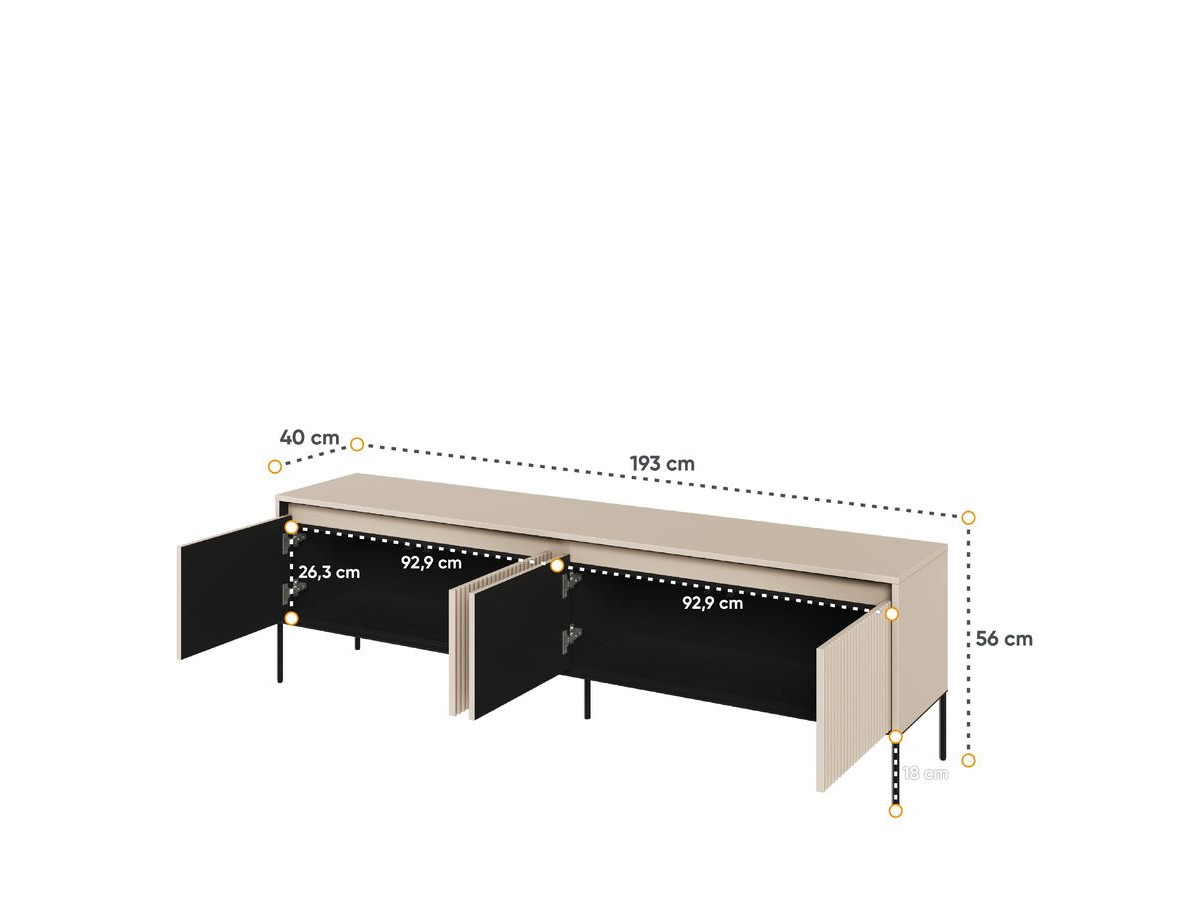Meuble TV 4 portes 193 cm LENARA avec tasseaux et LED