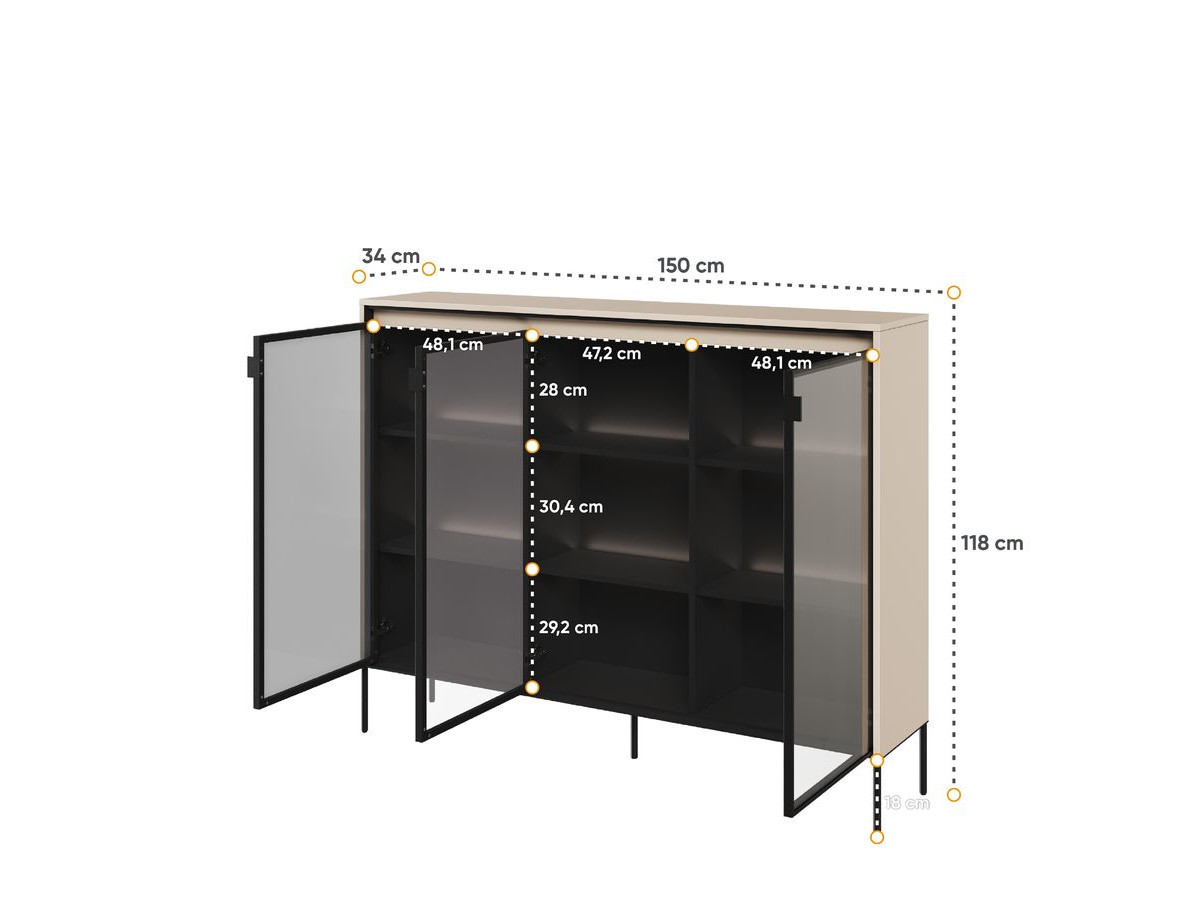 Meuble vitrine H.118 cm LENARA avec LED beige — vue 6