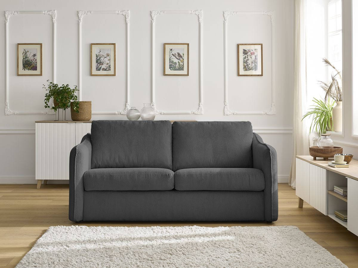 Canapé droit convertible LENNY 2 plis velours côtelé gris foncé — vue 5