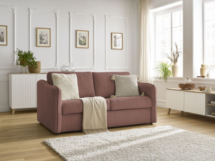 Canapé droit convertible LENNY ouverture express velours côtelé