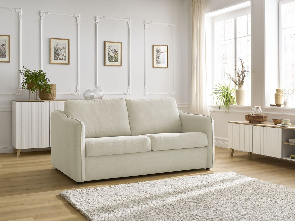Canapé droit convertible LENNY 2 plis lisse beige — vue 5