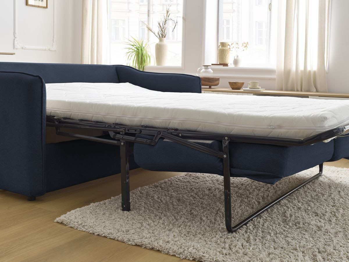 Canapé droit convertible LENNY ouverture express 2 plis tissu lisse