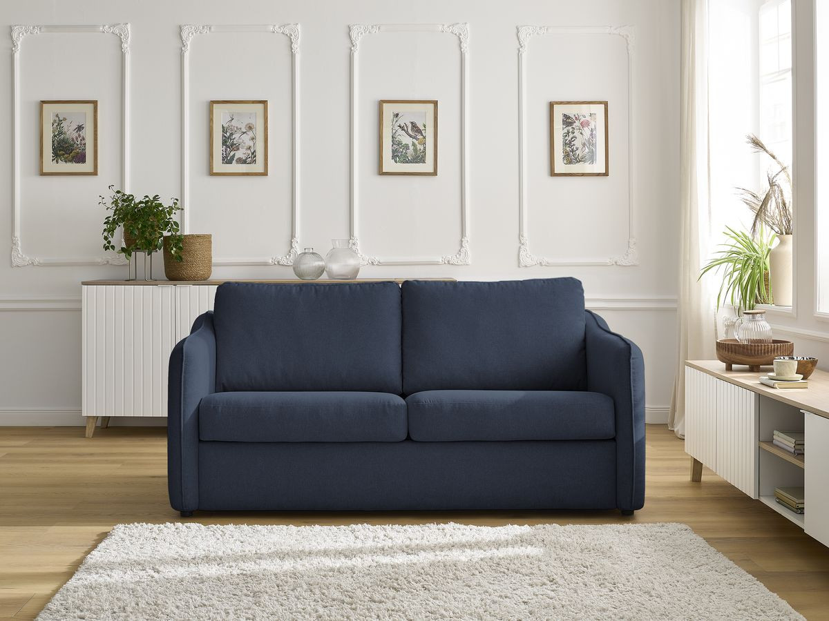 Canapé droit convertible LENNY ouverture express 2 plis tissu lisse
