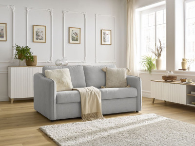 Canapé droit convertible LENNY ouverture express 2 plis tissu lisse