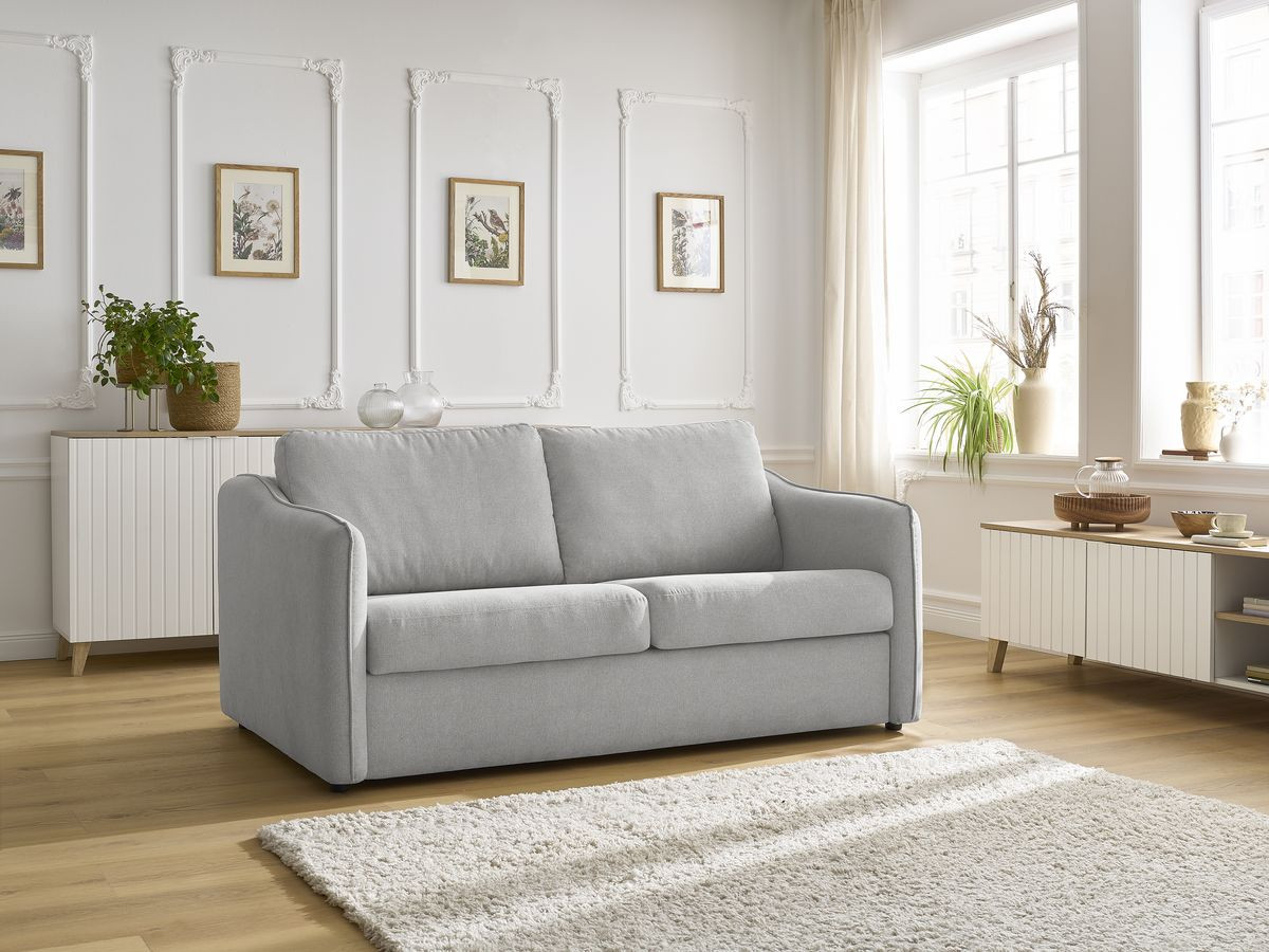 Canapé droit convertible LENNY ouverture express 2 plis tissu lisse gris clair   BOBOCHIC 3 places - Vue supplémentaire 3