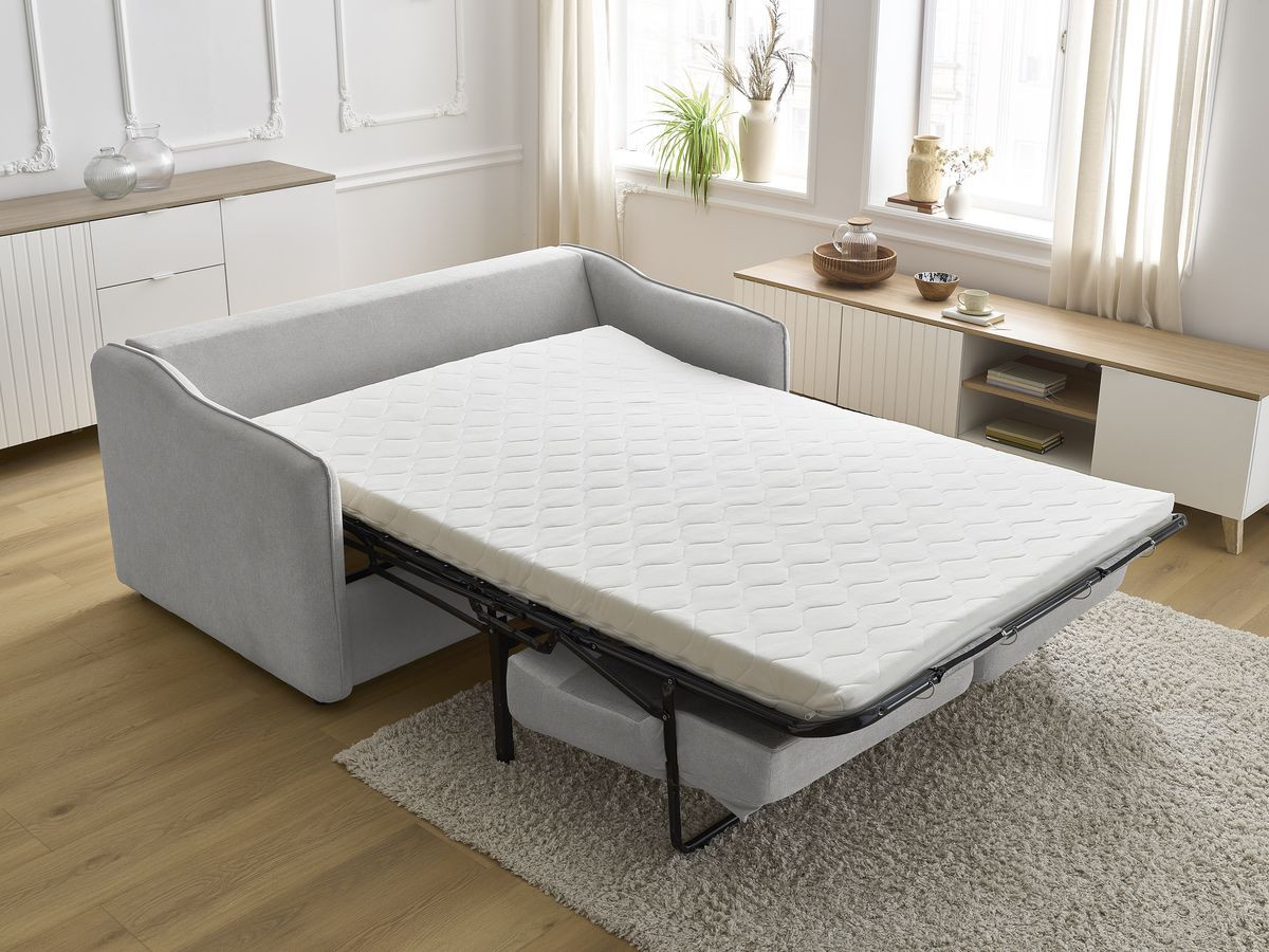 Canapé droit convertible LENNY ouverture express 2 plis tissu lisse