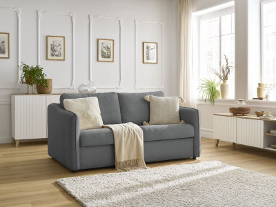 Canapé droit convertible LENNY ouverture express 2 plis tissu lisse