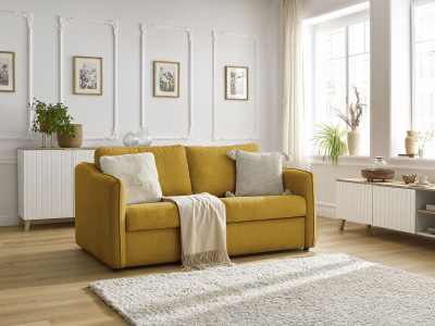 Canapé droit convertible LENNY ouverture express 2 plis tissu lisse