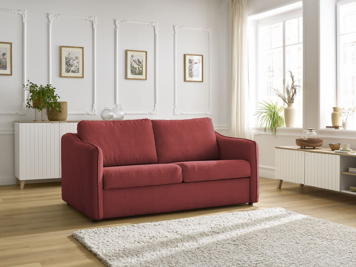 Canapé droit convertible LENNY 2 plis lisse rouge — vue 5