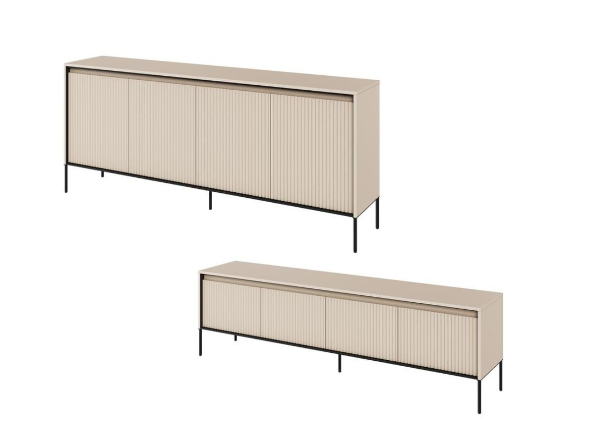 lenara set met 193 cm dressoir + 193 cm tv-meubel met noppen en led-verlichting gekleurd beige