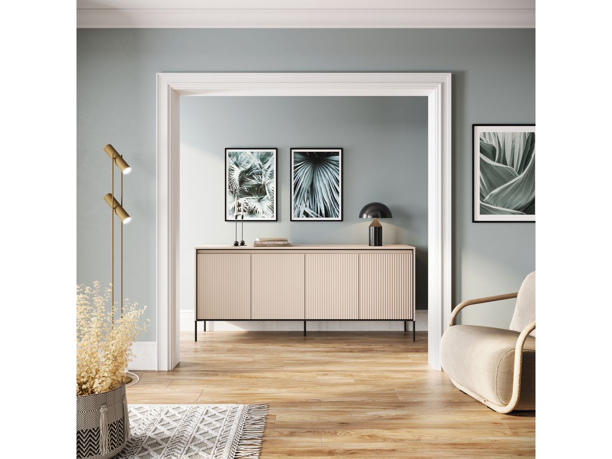 Ensemble LENARA avec buffet 193 cm + meuble TV 193 cm avec tasseaux et LED beige — vue 5