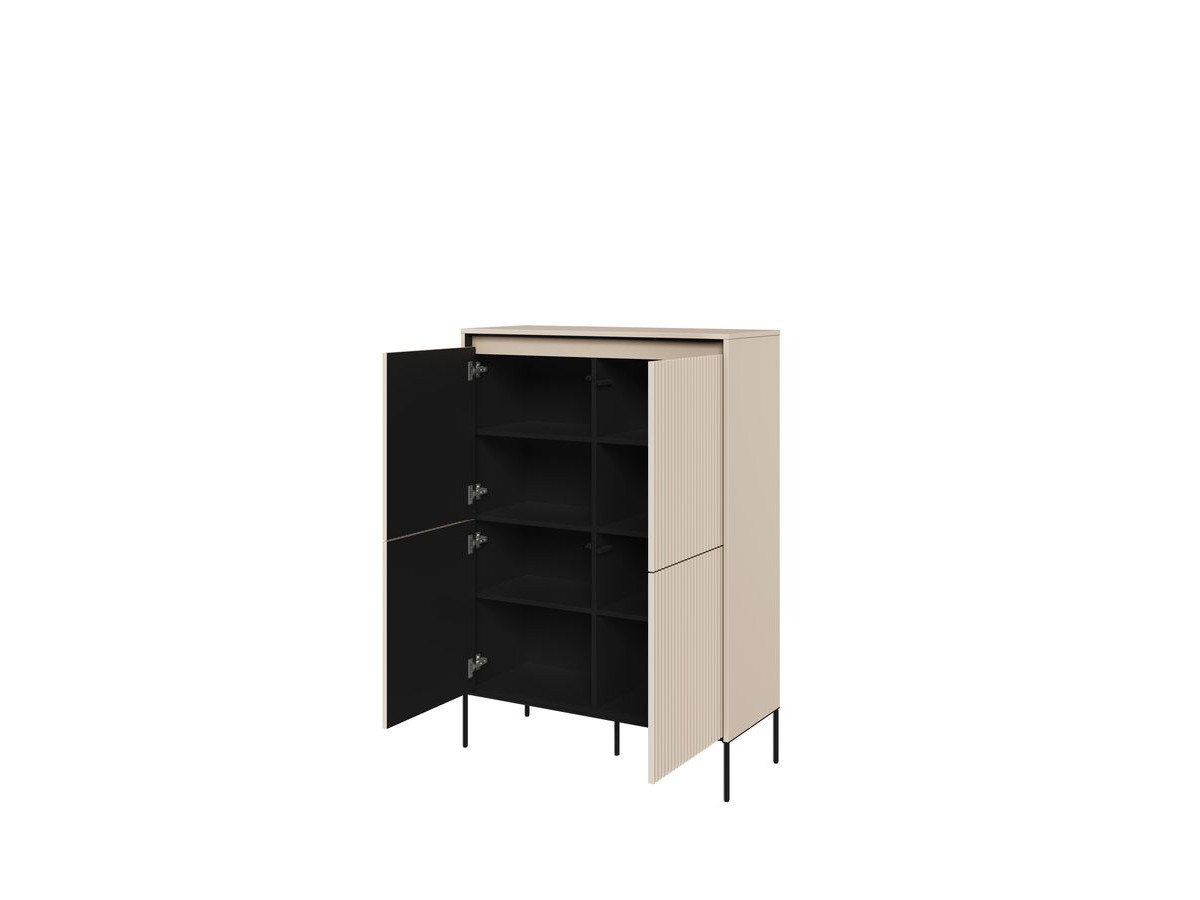 Ensemble LENARA avec buffet haut 100 cm + meuble TV 193 cm avec tasseaux et LED beige — vue 5