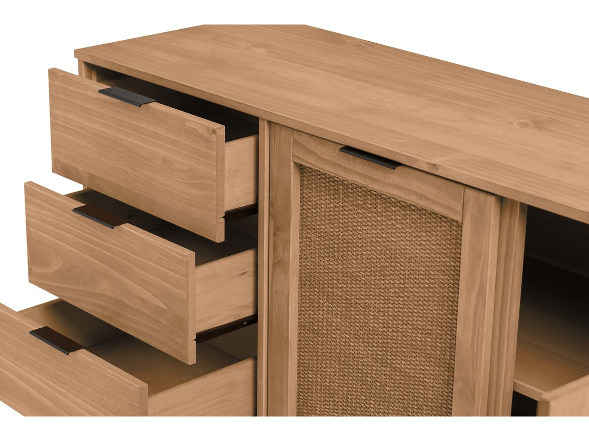 ALBI set met 130 cm dressoir + 140 cm tv-meubel in massief hout en rotan