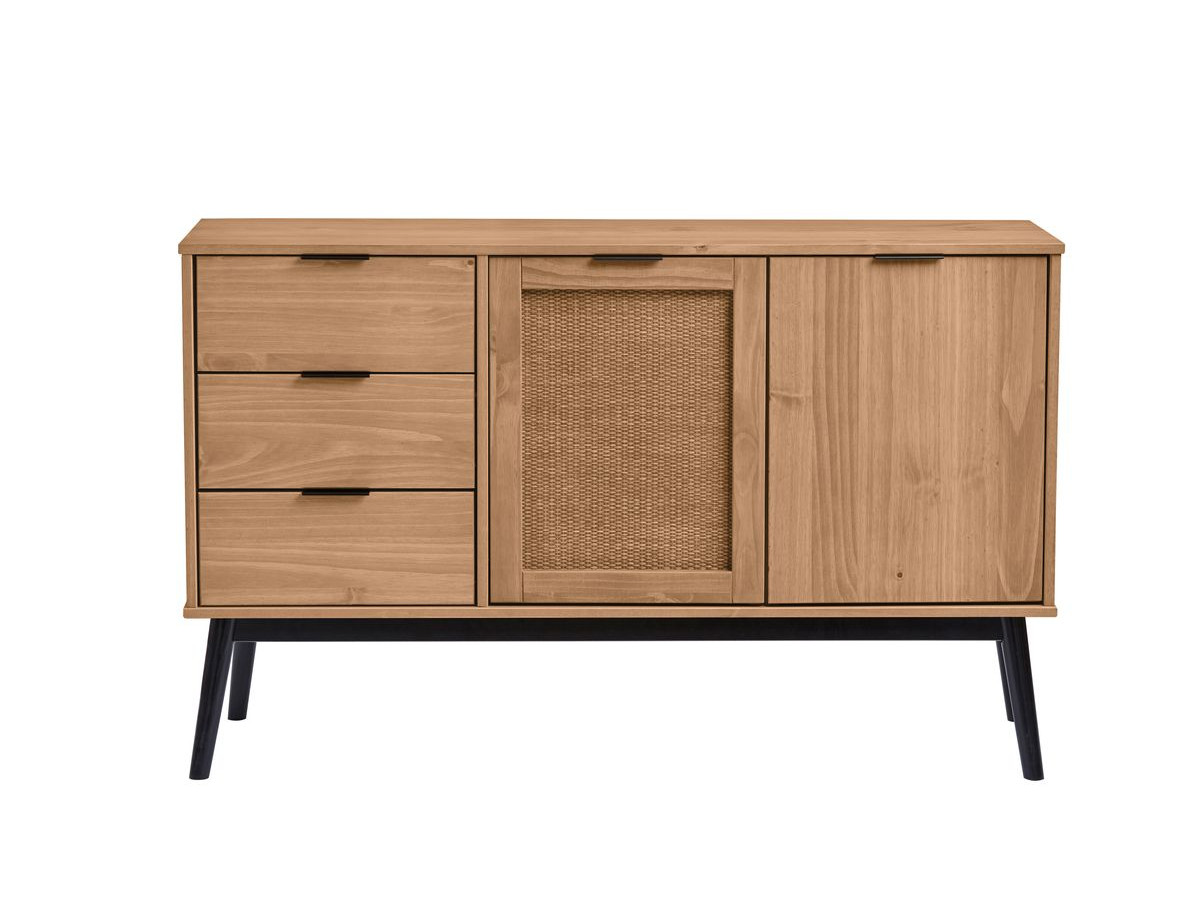 ALBI set met 130 cm dressoir + 140 cm tv-meubel in massief hout en rotan