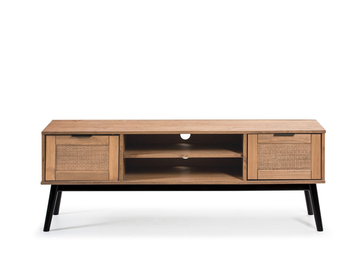 ALBI set met 130 cm dressoir + 140 cm tv-meubel in massief hout en rotan