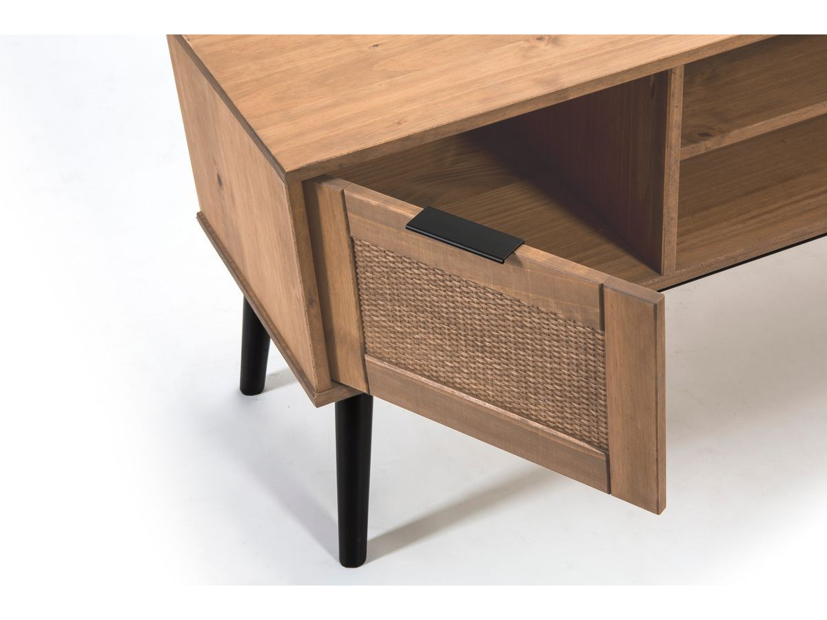 ALBI set met 130 cm dressoir + 140 cm tv-meubel in massief hout en rotan