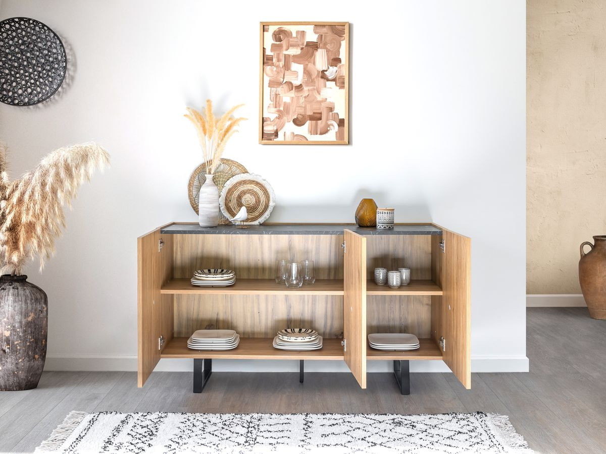Set OPERA met dressoir 140 cm + tv-meubel 180 cm eikeneffect en imitatie zwart marmer