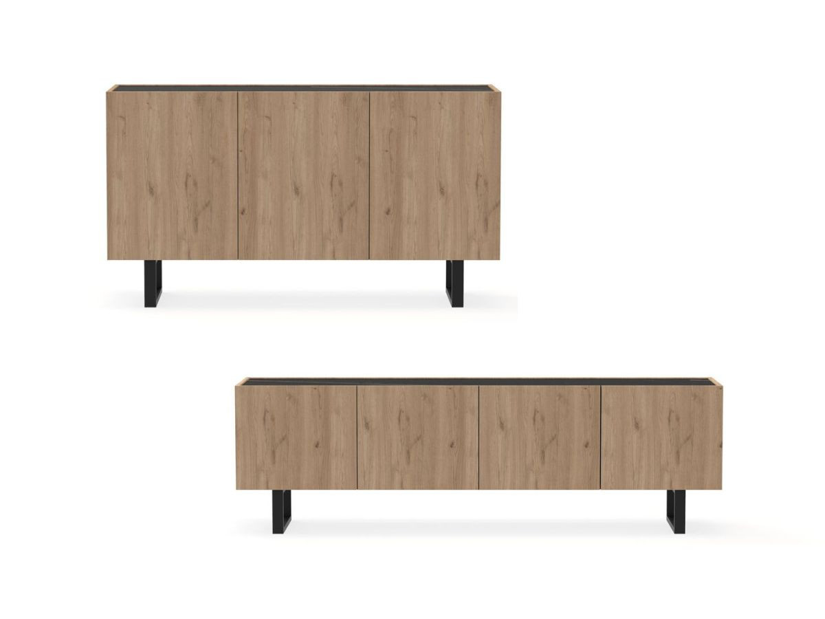 Set OPERA met dressoir 140 cm + tv-meubel 180 cm eikeneffect en imitatie zwart marmer