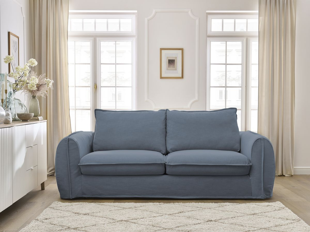 Canapé droit convertible ARCHIMEDE ouverture express déhoussable bleu foncé 140x194  BOBOCHIC 3 places - Vue supplémentaire 2
