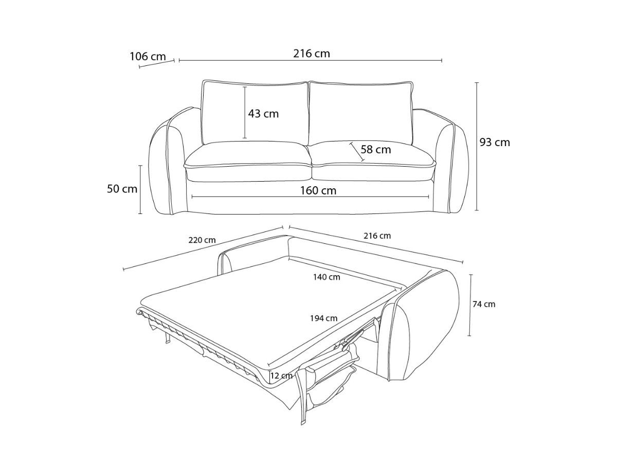 Canapé droit convertible ARCHIMEDE ouverture express déhoussable