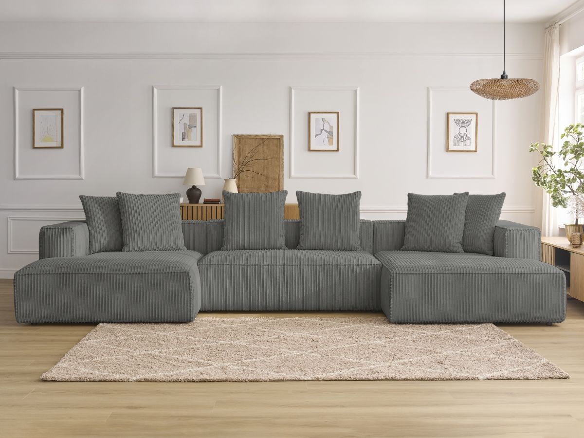 Canapé panoramique NINA velours côtelé gris foncé — vue 5