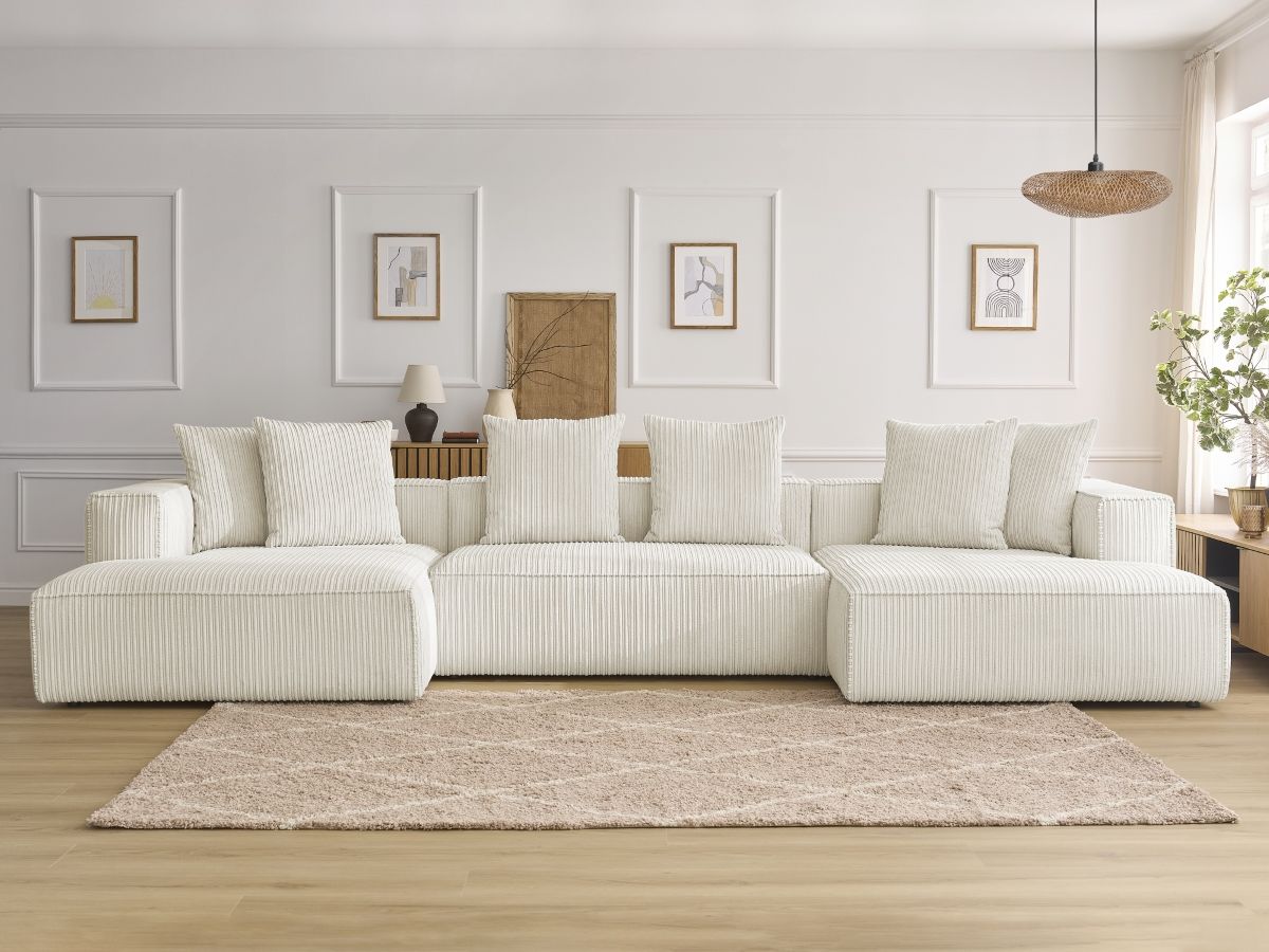 Canapé panoramique NINA velours côtelé beige — vue 5