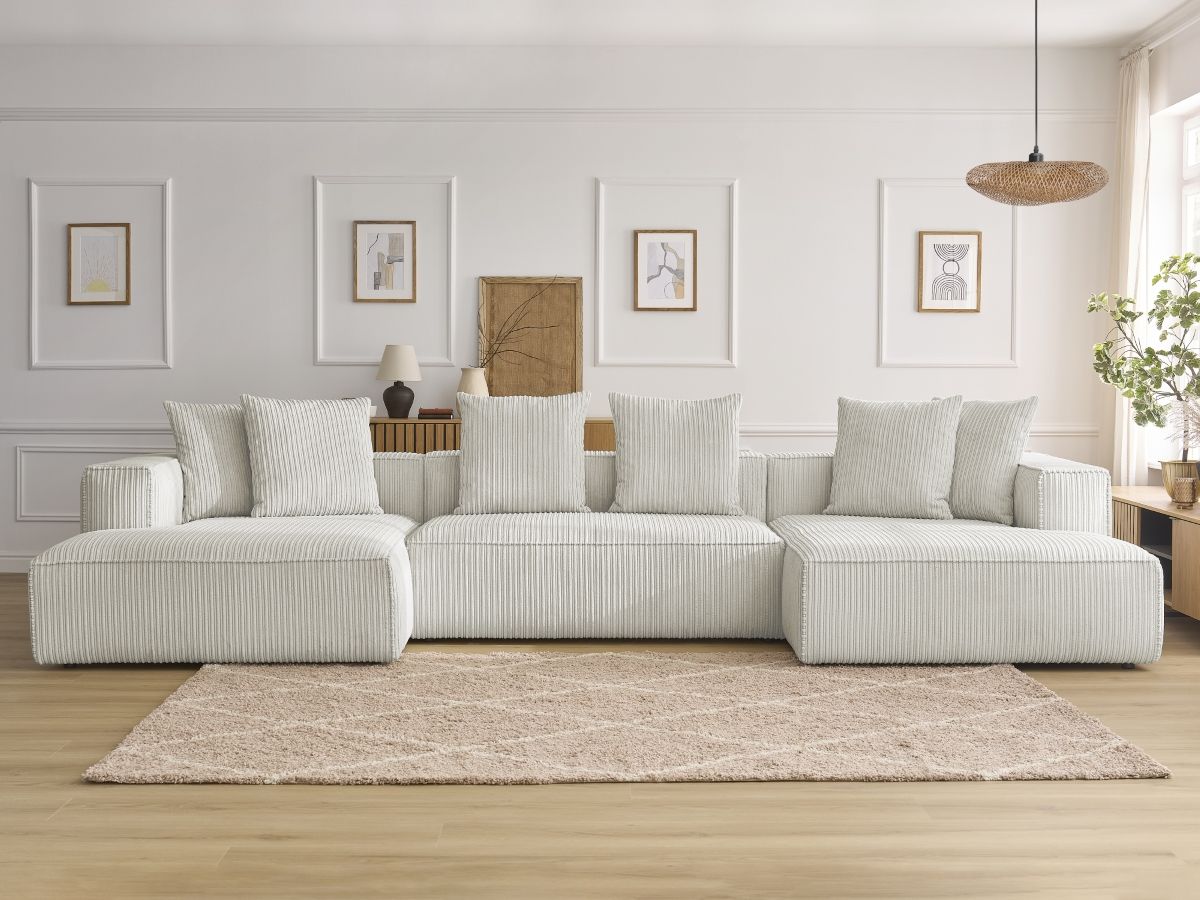 Canapé panoramique NINA velours côtelé gris clair — vue 5