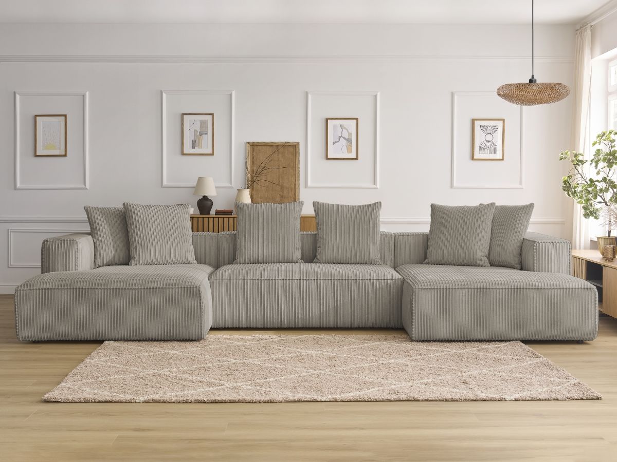 Canapé panoramique NINA velours côtelé taupe — vue 5