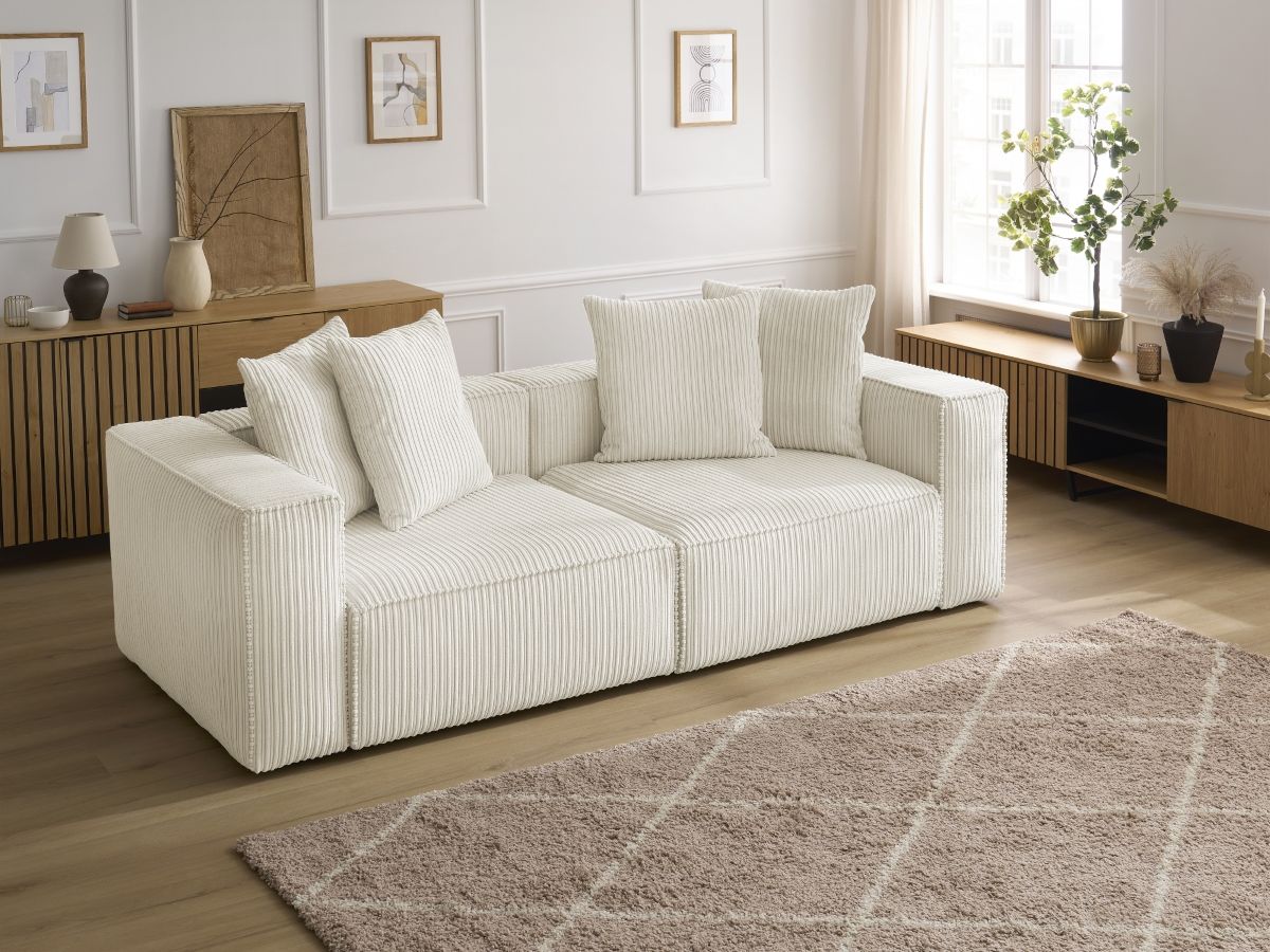 Canapé droit 3 places NINA velours côtelé beige — vue 6