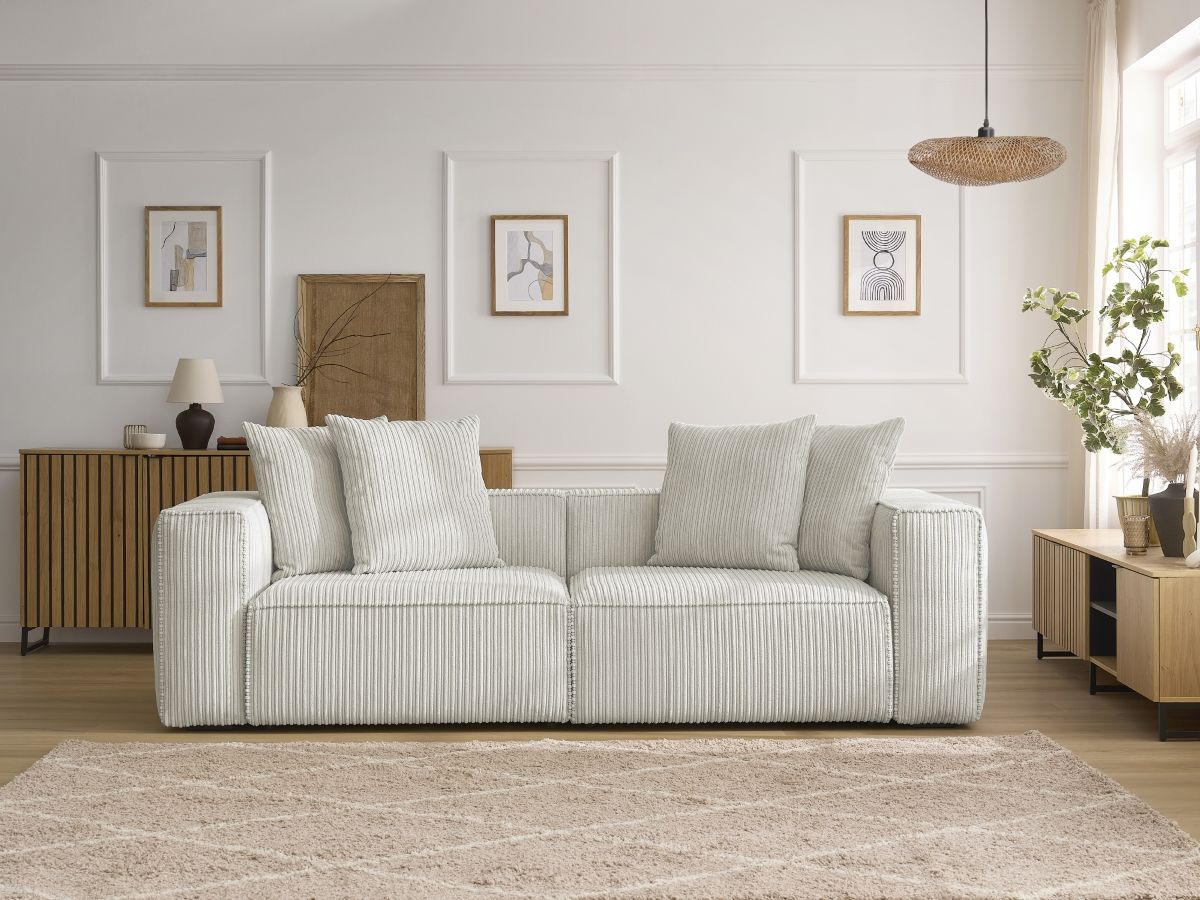 Canapé droit 3 places NINA velours côtelé gris clair — vue 5