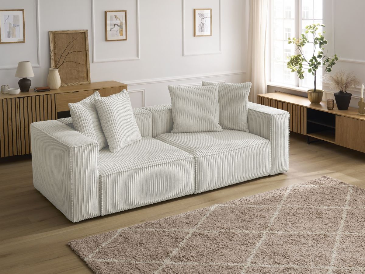 Canapé droit 3 places NINA velours côtelé gris clair — vue 6