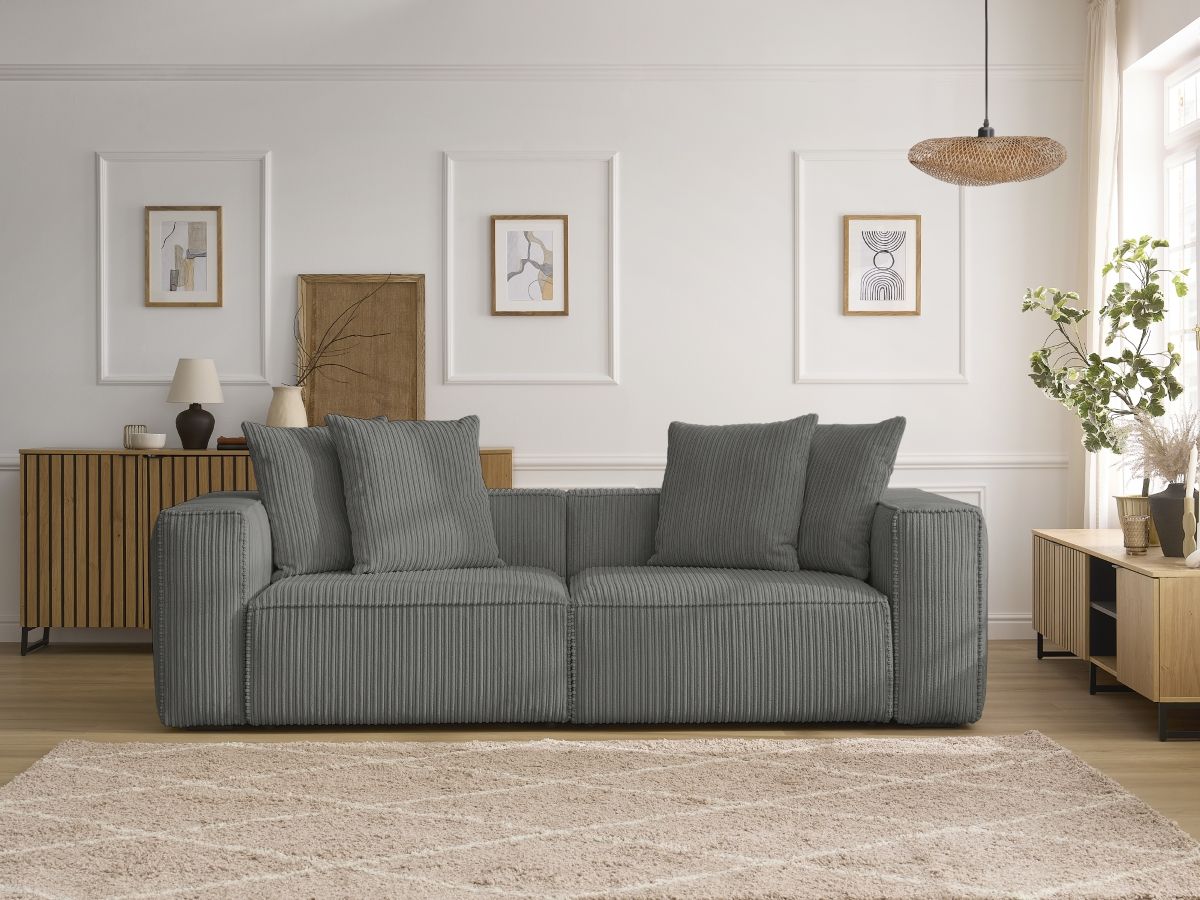 Canapé droit 3 places NINA velours côtelé gris foncé — vue 5