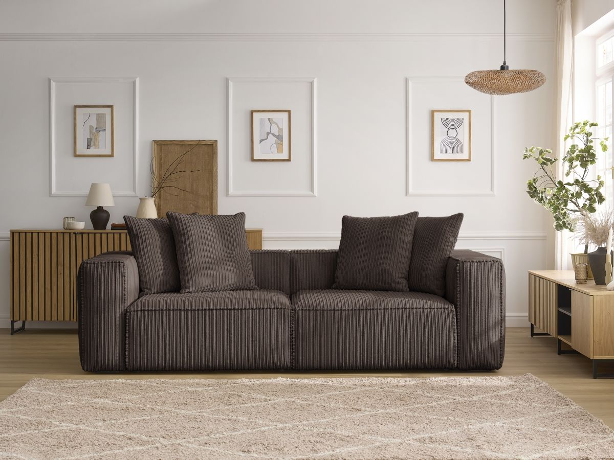 Canapé droit 3 places NINA velours côtelé marron — vue 5