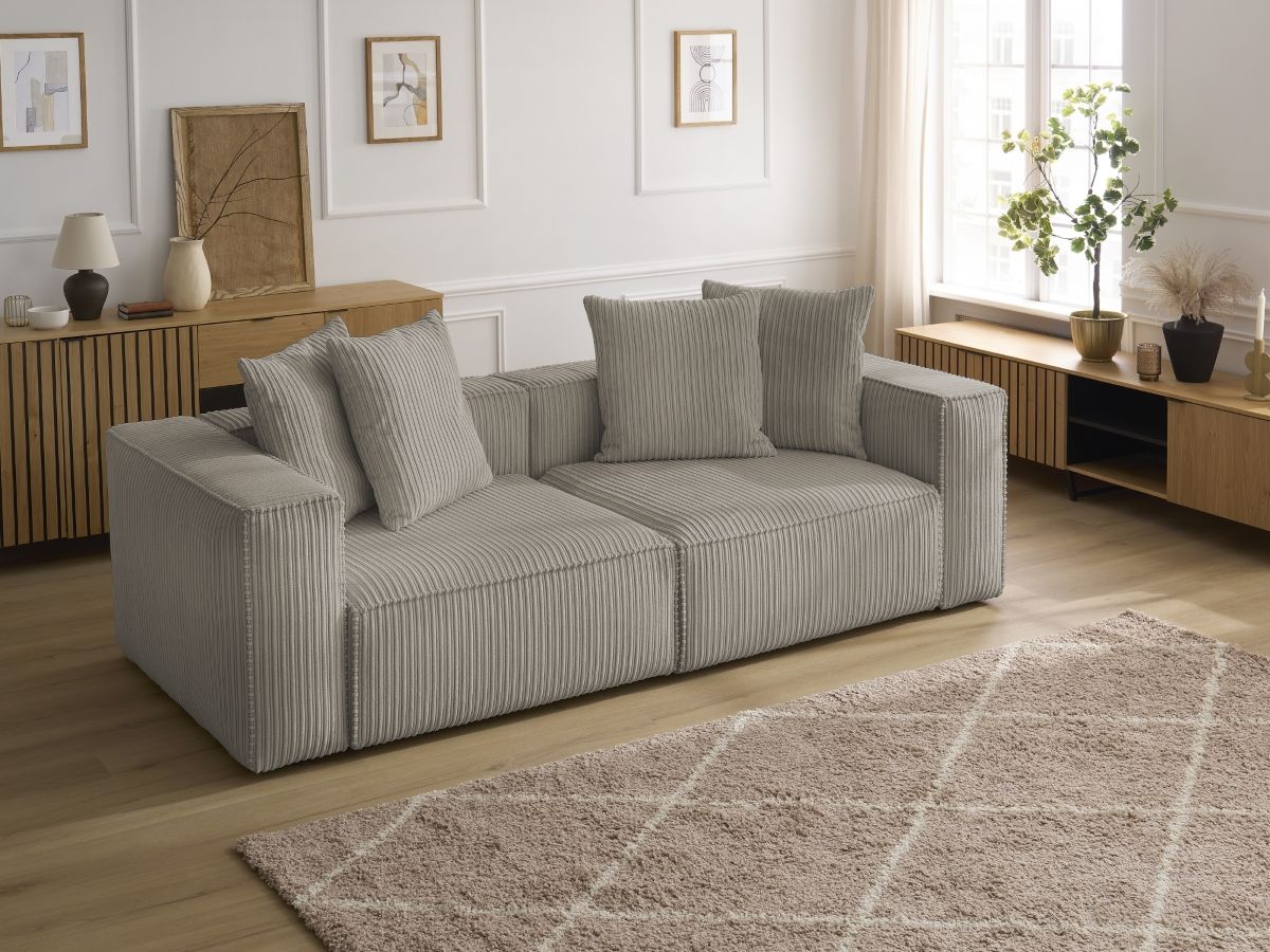 Canapé droit 3 places NINA velours côtelé taupe — vue 6