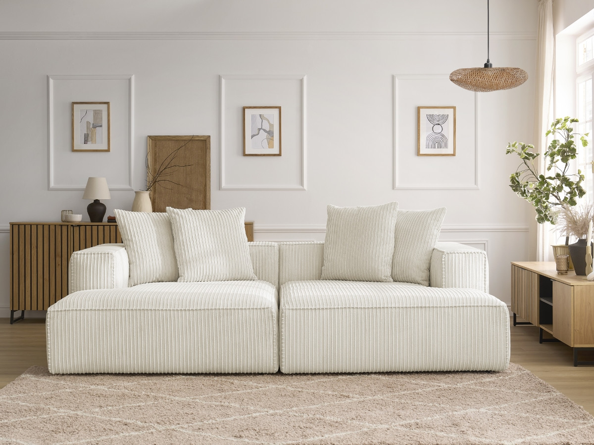 Canapé droit 4 places NINA assise profonde velours côtelé beige — vue 5