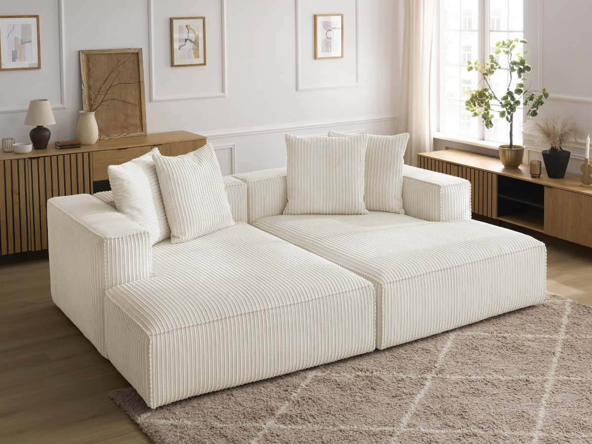 Canapé d'angle fixe EVEREST tissu chiné - Orange - Angle droit - 10 coussins