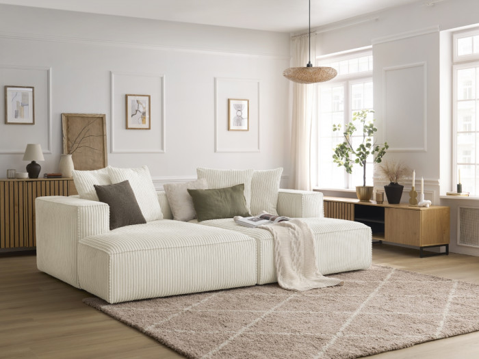 Canapé droit fixe 4 places NINA assise profonde velours côtelé