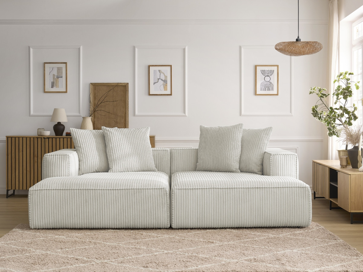 Canapé droit 4 places NINA assise profonde velours côtelé gris clair — vue 5