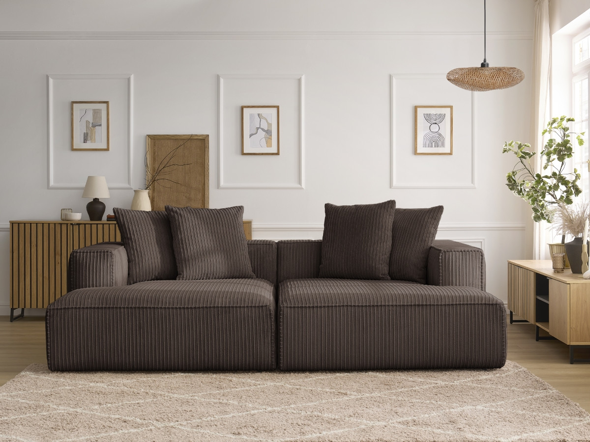 Canapé droit 4 places NINA assise profonde velours côtelé marron — vue 5