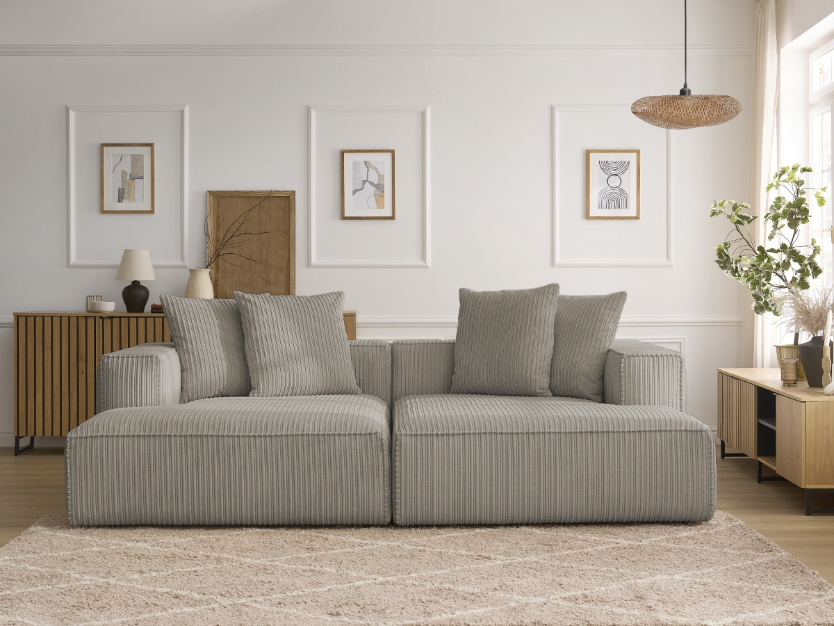 Canapé droit 4 places NINA assise profonde velours côtelé taupe — vue 5