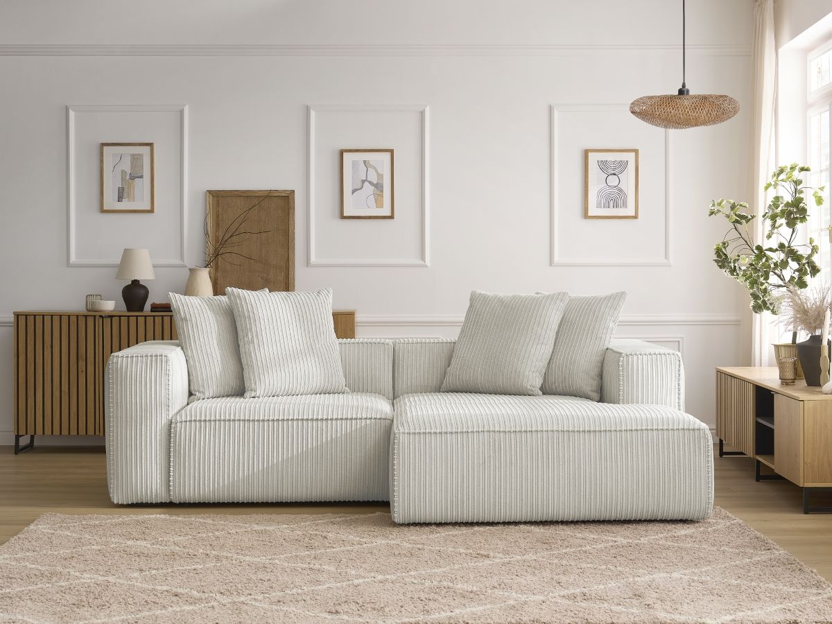Canapé d'angle NINA velours côtelé gris clair — vue 5