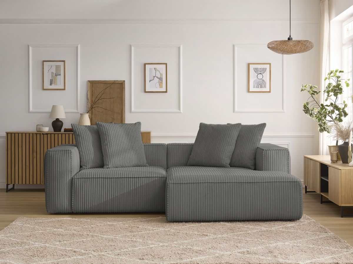 Canapé d'angle NINA velours côtelé gris foncé — vue 5