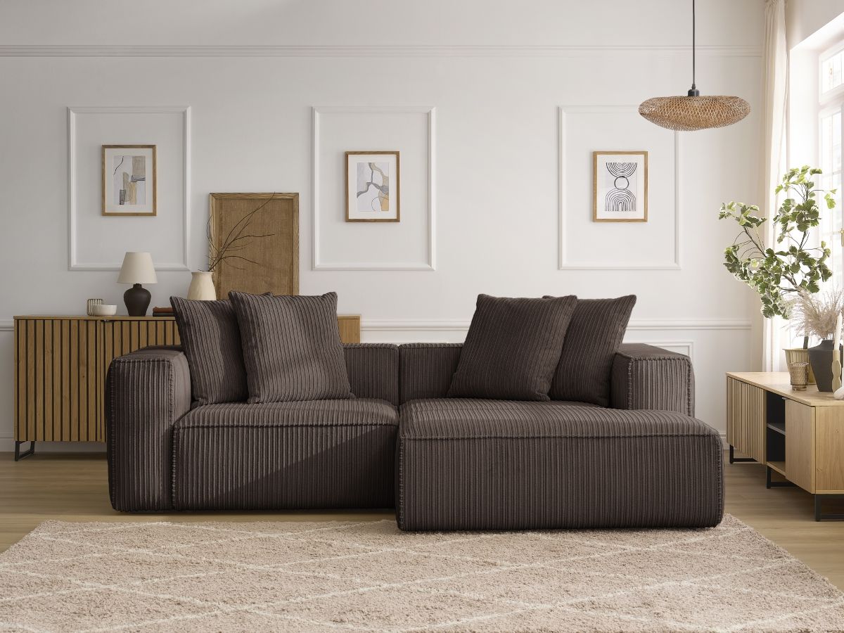 Canapé d'angle NINA velours côtelé marron — vue 5